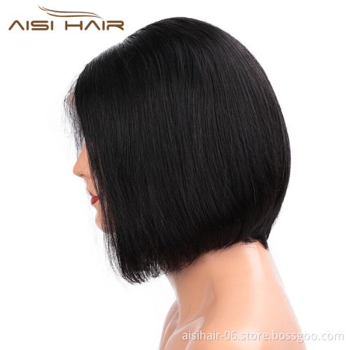 Aisi Hair Hot Selling Short Silky Straight Black Bob Wig Synthetic Swiss Lace Wig Cheap Lace Frontal Hair Wigs For Black Women